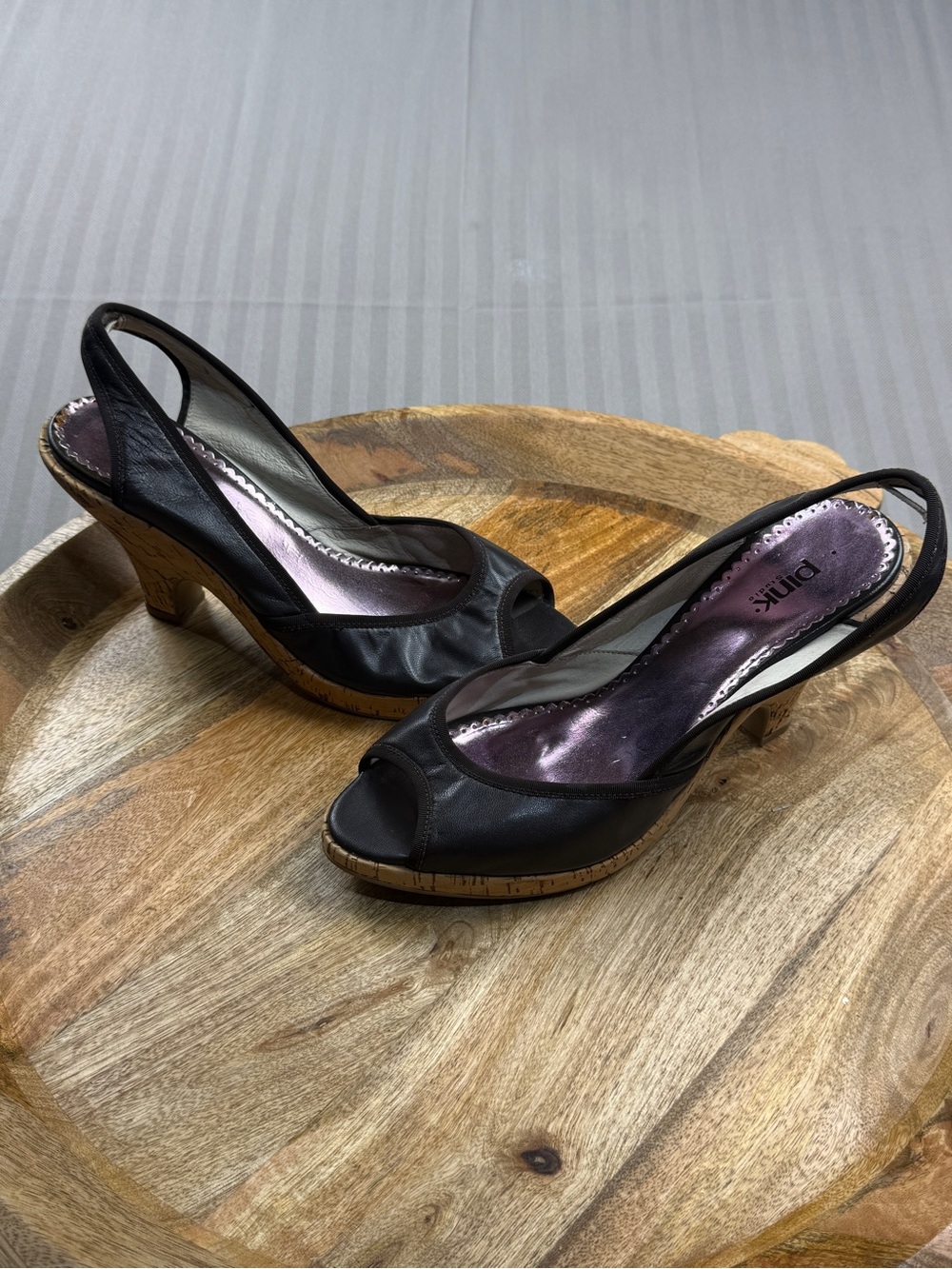 Y2K Cork Heel Dark Brown Leather Slingback Sandals 10